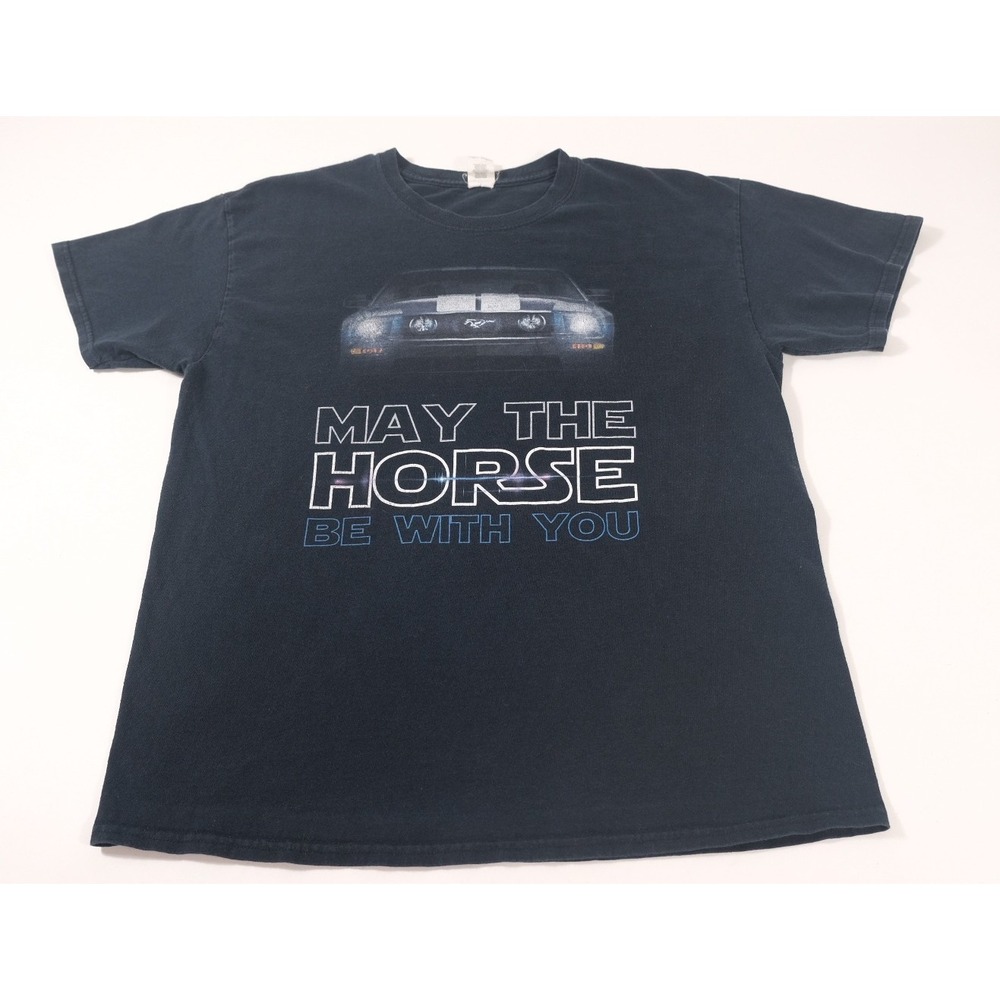 Gildan T-Shirt Men L Black Ford Mustang May The Horse Be With You Graphic Tee